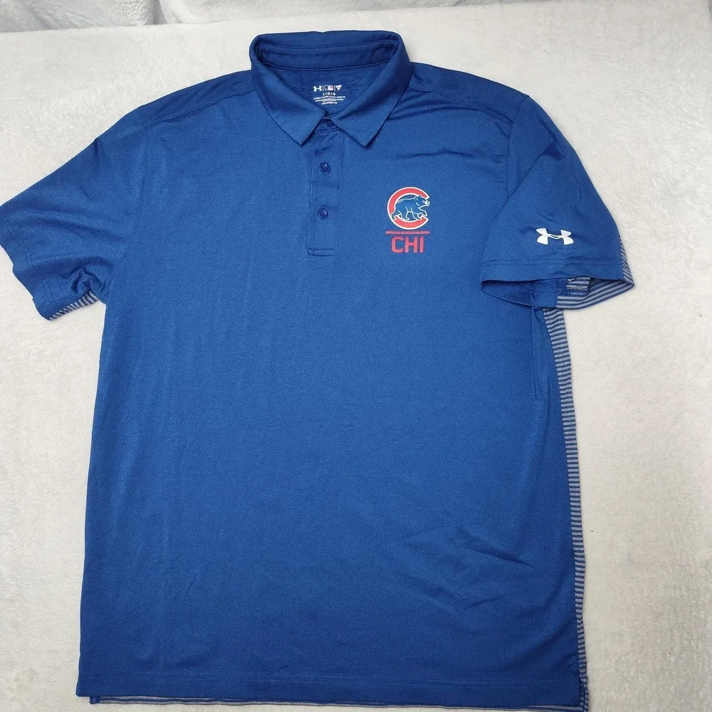 Chicago‎ Cubs Shirt Mens Large Blue MLB Baseball Under Armour HeatGear Polo